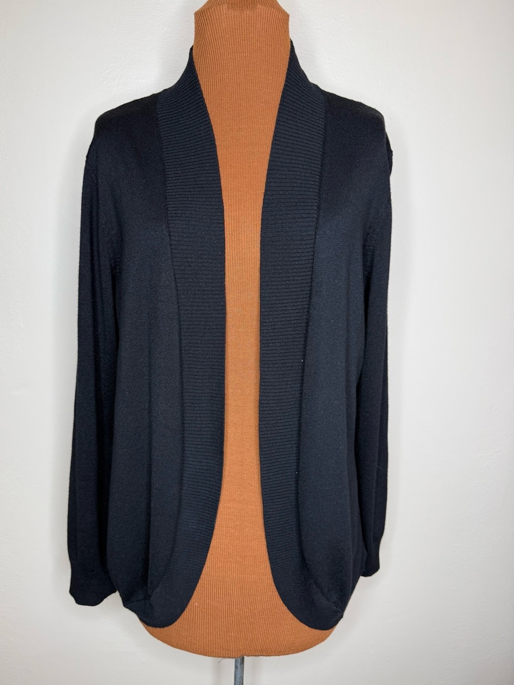 Verve Ami Black Open-Front Cardigan Gathered Back Size Large